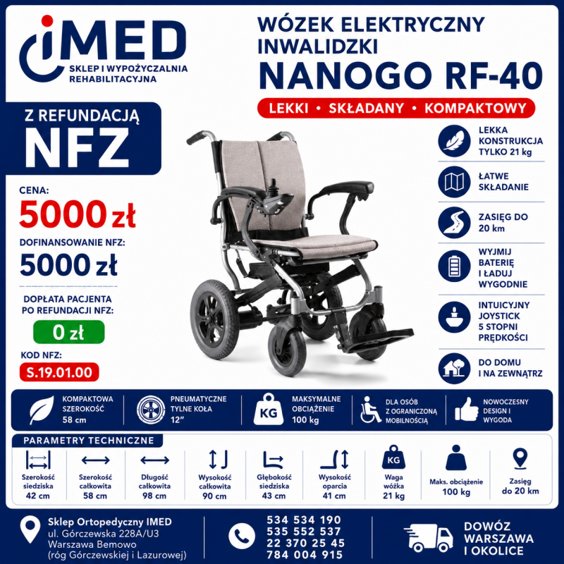 WÓZEK ELEKTRYCZNY INWALIDZKI NANOGO RF-40 – NFZ – wynajem