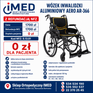Wózek inwalidzki aluminiowy ARmedical AERO AR-366 NFZ – wynajem – wynajem FizjoNaWynos.pl