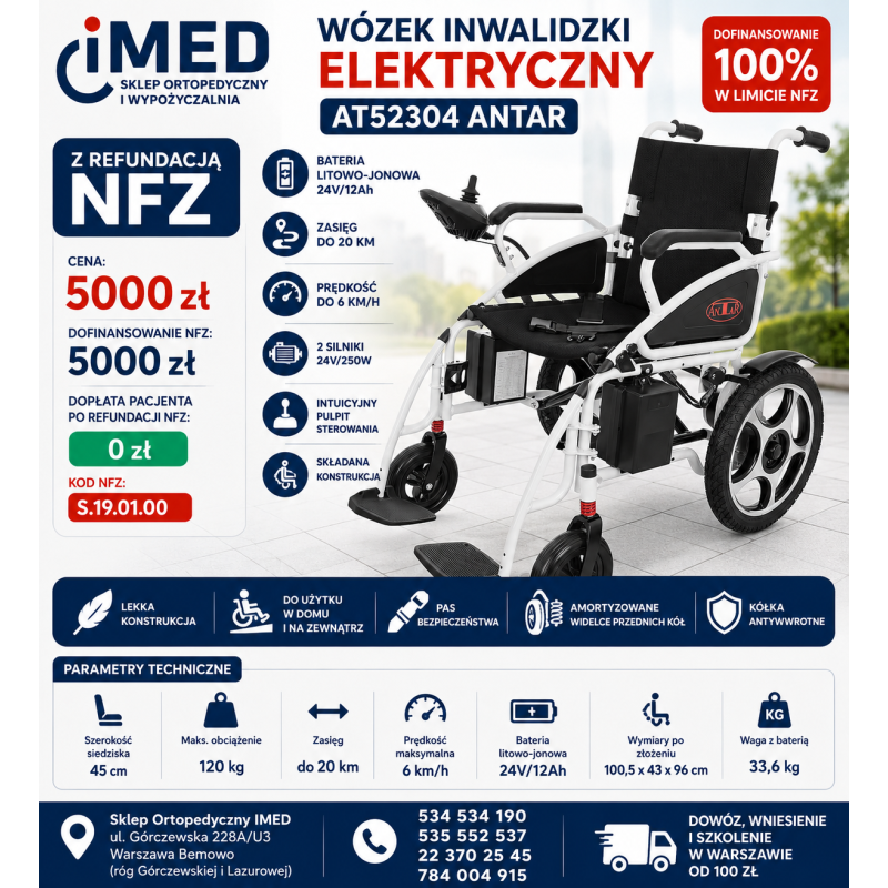 WÓZEK INWALIDZKI ELEKTRYCZNY AT52304 ANTAR NFZ – wynajem