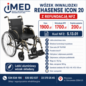 WÓZEK INWALIDZKI REHASENSE ICON 20 NFZ – wynajem – wynajem FizjoNaWynos.pl