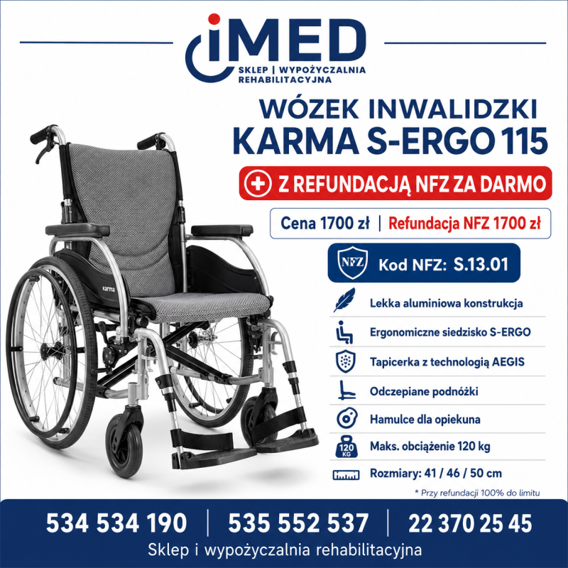 Wózek inwalidzki s-ergo 115 NFZ – wynajem